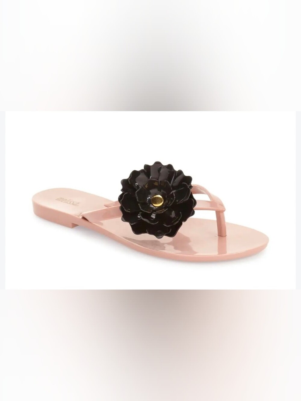 Melissa Harmonic Jelly Sandal with Black Flower Accent Size 6